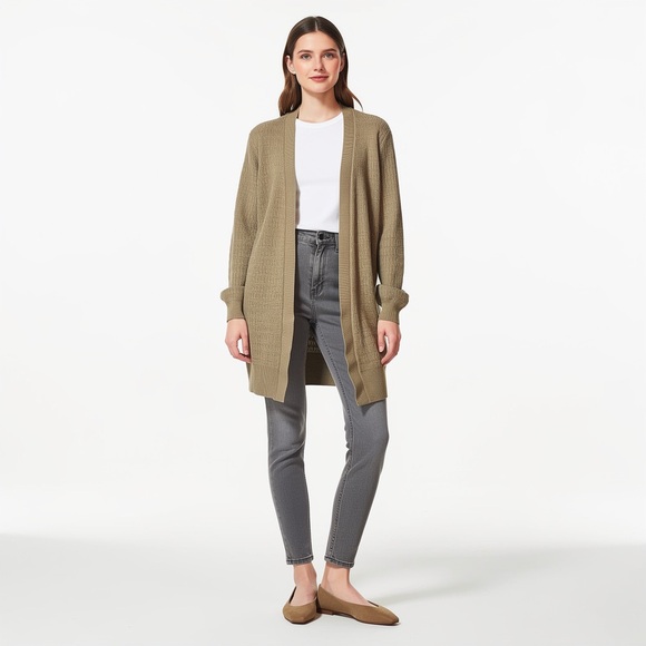 long tall sally Sweaters - Long tall Sally crocheted tan open cardigan long line Boho size extra large